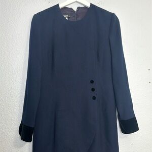Gillian Women’s Size 8 Navy Blue Wool Dress Velvet Buttons Vintage Made in USA